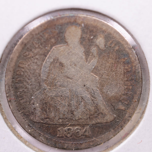 1864-S Seated Liberty Silver Dime., V.G +., Store Sale #19082