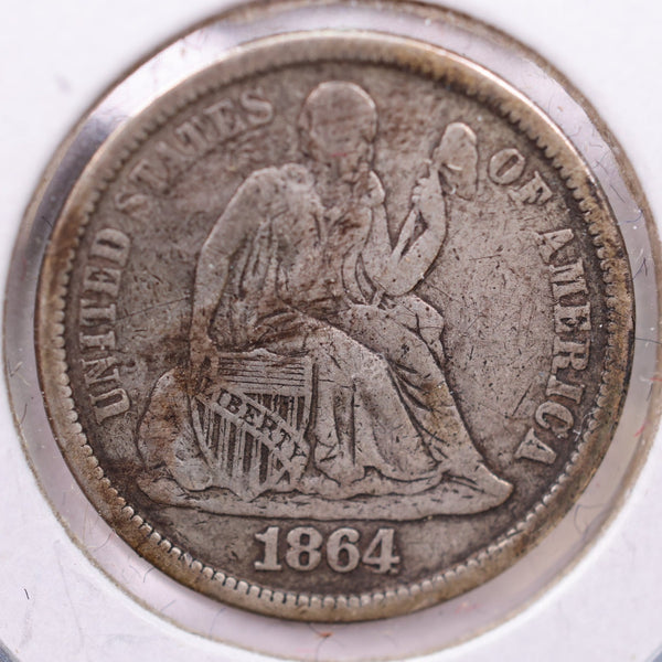 1864-S Seated Liberty Silver Dime., V.F +., Store Sale #19083
