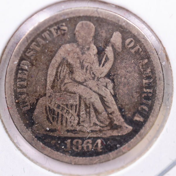 1864-S Seated Liberty Silver Dime., V.F +., Store Sale #19084