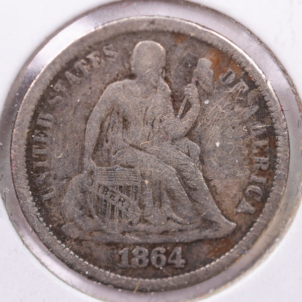 1864-S Seated Liberty Silver Dime., V.F +., Store Sale #19085