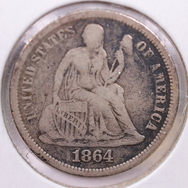 1864-S Seated Liberty Silver Dime., V.F +., Store Sale #19086