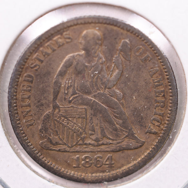 1864-S Seated Liberty Silver Dime., X.F +., Store Sale #19088