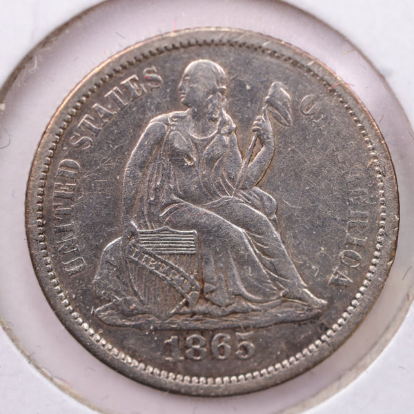 1865-S Seated Liberty Silver Dime., A.U. Details., Store Sale #19091