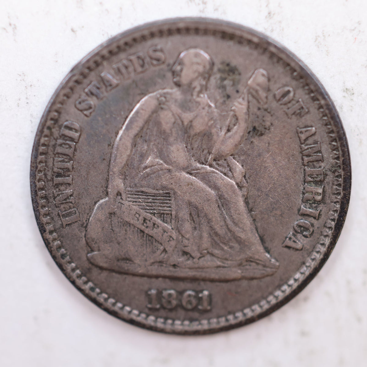 1861 Seated Liberty Silver Half Dime, Very Fine Circulated Coin, Store #HE042.