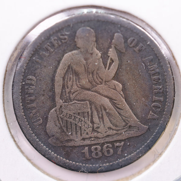 1867-S Seated Liberty Silver Dime., V.F +., Store Sale #19095