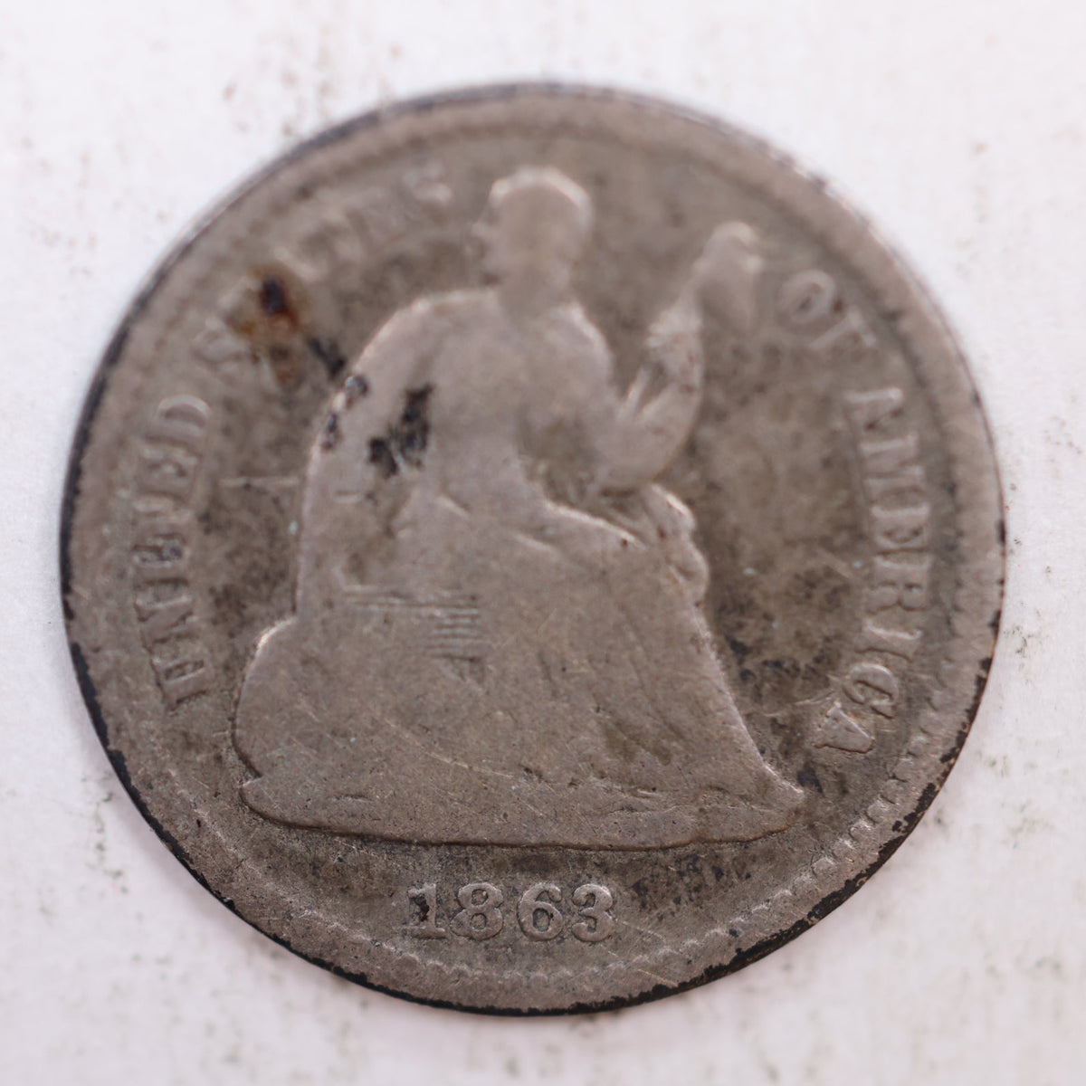 1863-S Seated Liberty Silver Half Dime, Very Good Circulated Coin, Store #HE047.