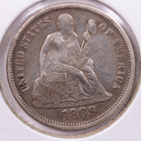 1869 Seated Liberty Silver Dime., V.F.+., Store Sale #19099