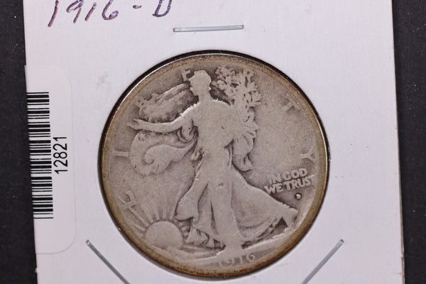 1916-D Walking Liberty Half Dollar. Circulated Condition. Store #12821