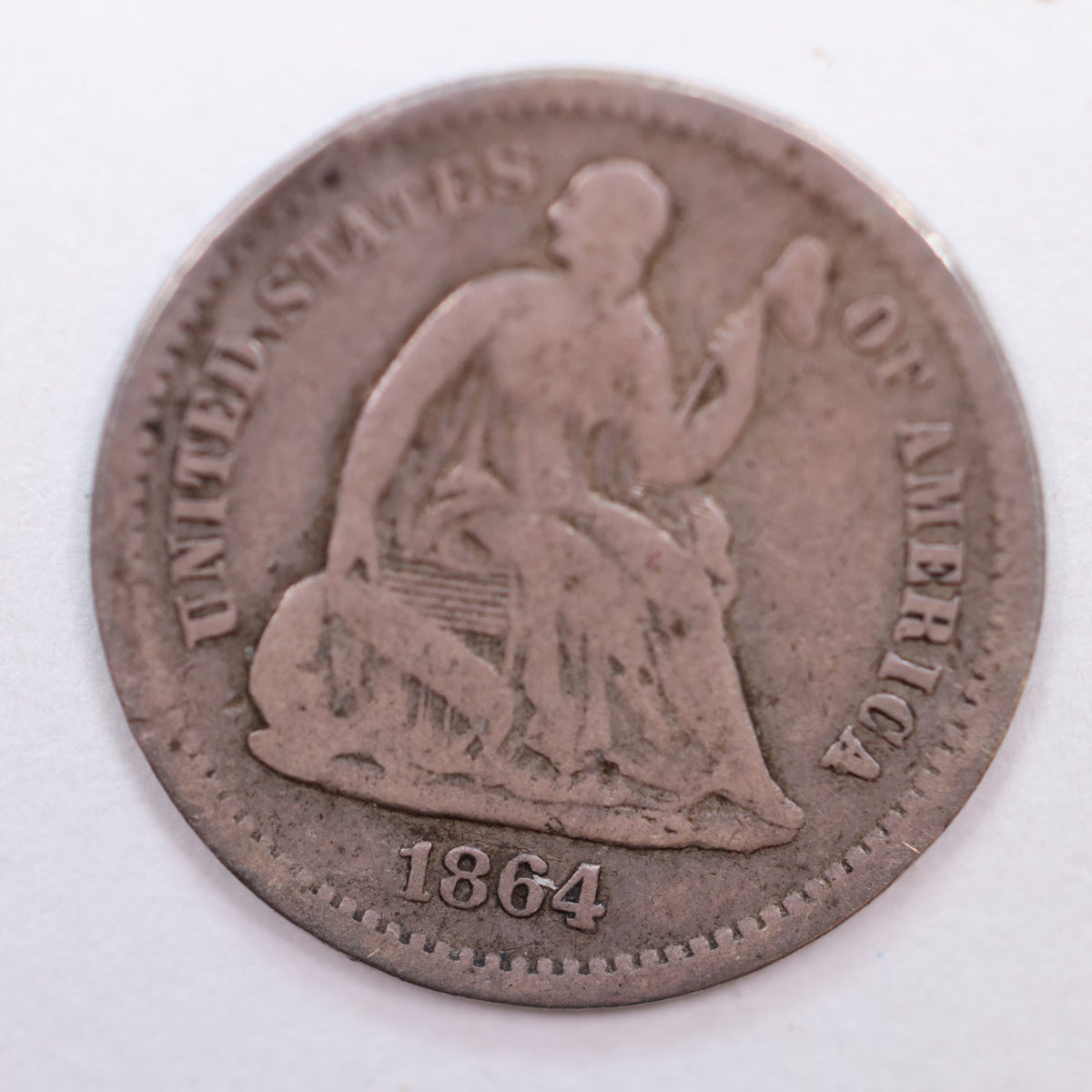 1864-S Seated Liberty Silver Half Dime, Very Good Circulated Coin, Store #HE050.