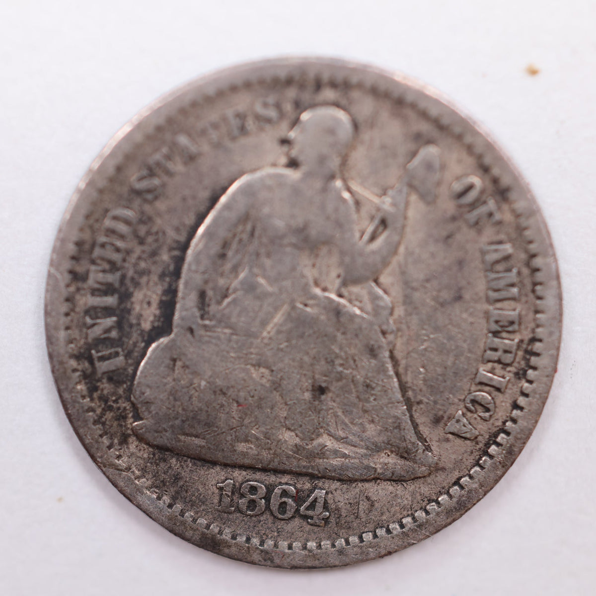 1864-S Seated Liberty Silver Half Dime, Very Good Circulated Coin, Store #HE051.