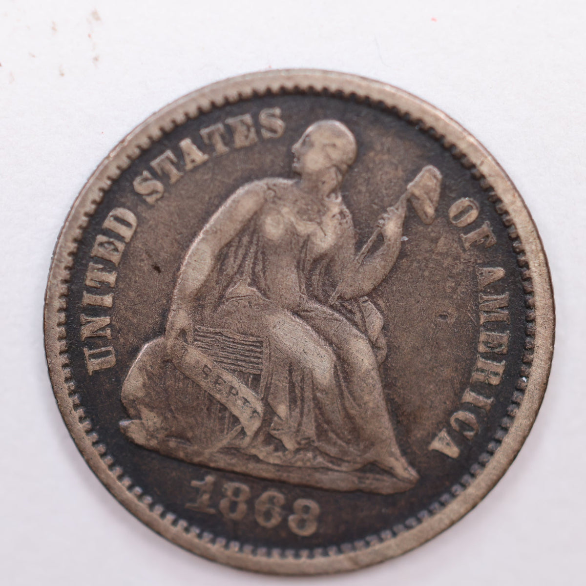 1868 Seated Liberty Silver Half Dime, Very Fine Circulated Coin, Store #HE060.