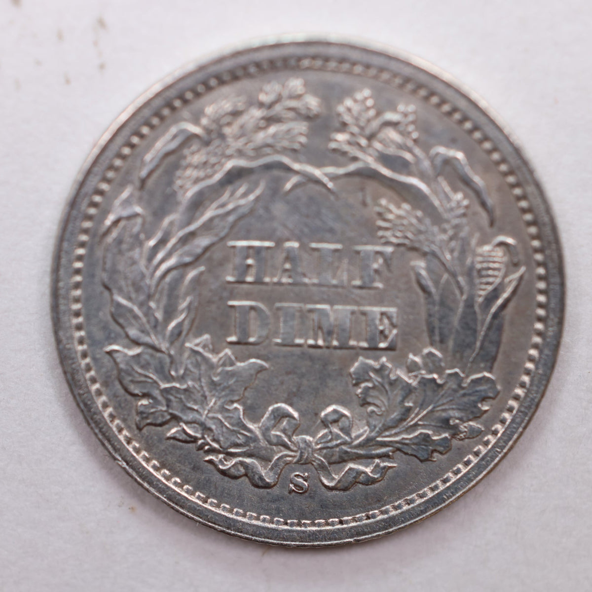 1869-S Seated Liberty Silver Half Dime, About Uncirculated Coin, Store #HE063.
