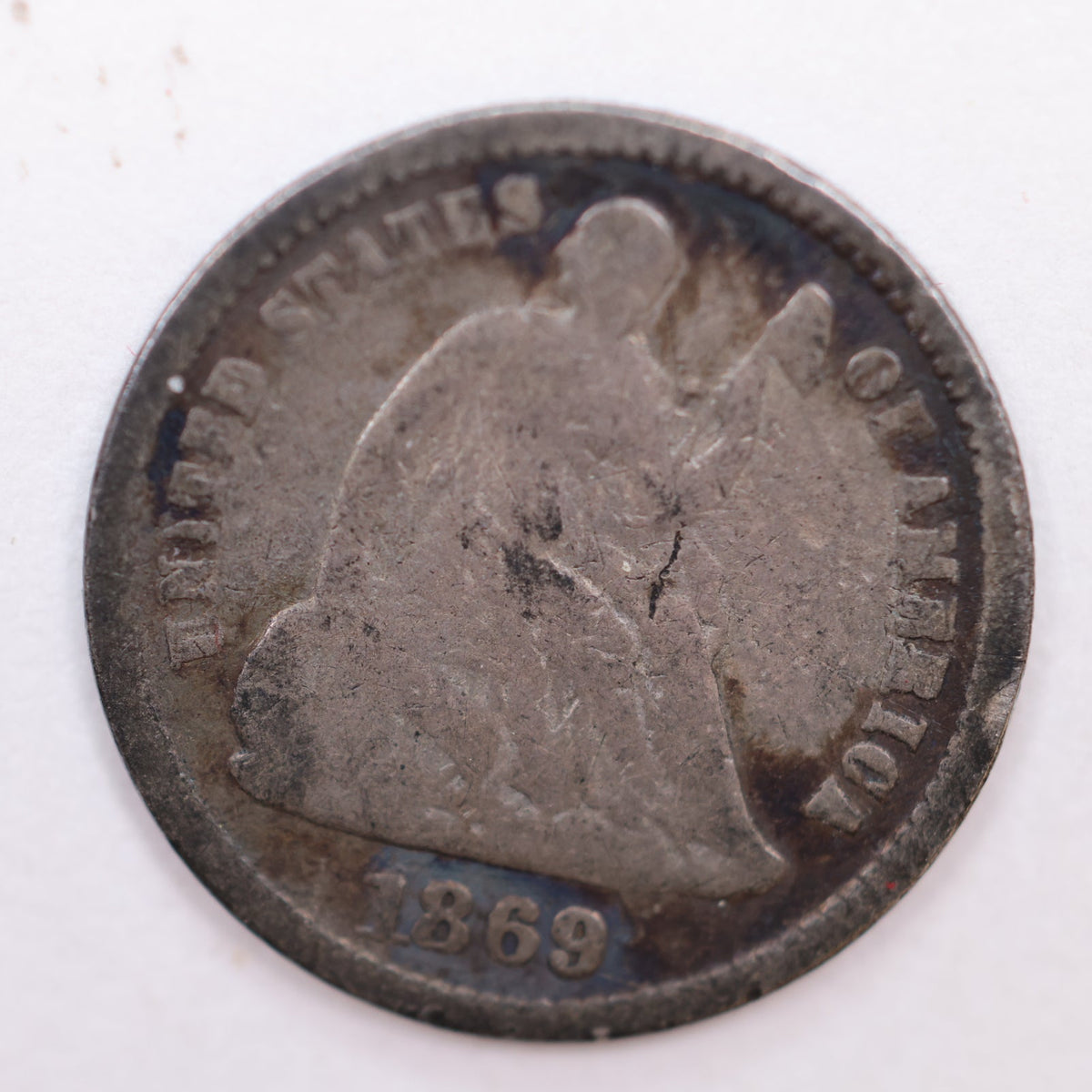 1869-S Seated Liberty Silver Half Dime, Very Good Circulated Coin, Store #HE064.