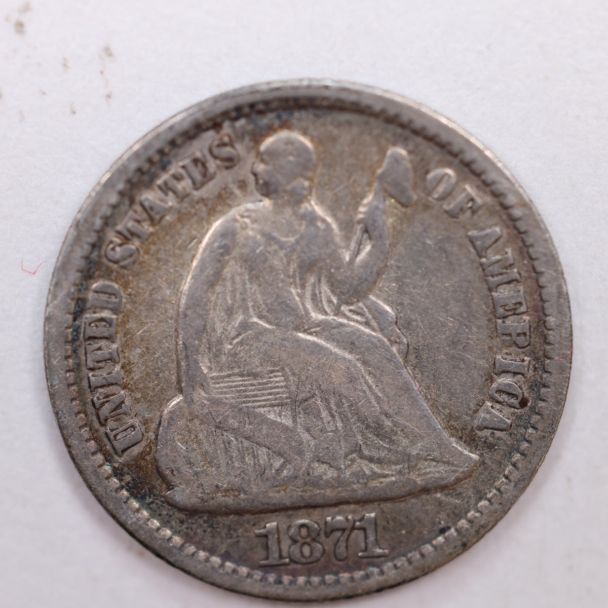 1871 Seated Liberty Silver Half Dime, Fine Circulated Coin, Store #HE067.