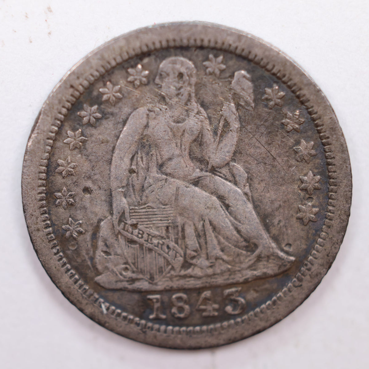 1843-O Seated Liberty Silver Dime, X.F. Scratched Circulated Coin, Store #DE002.