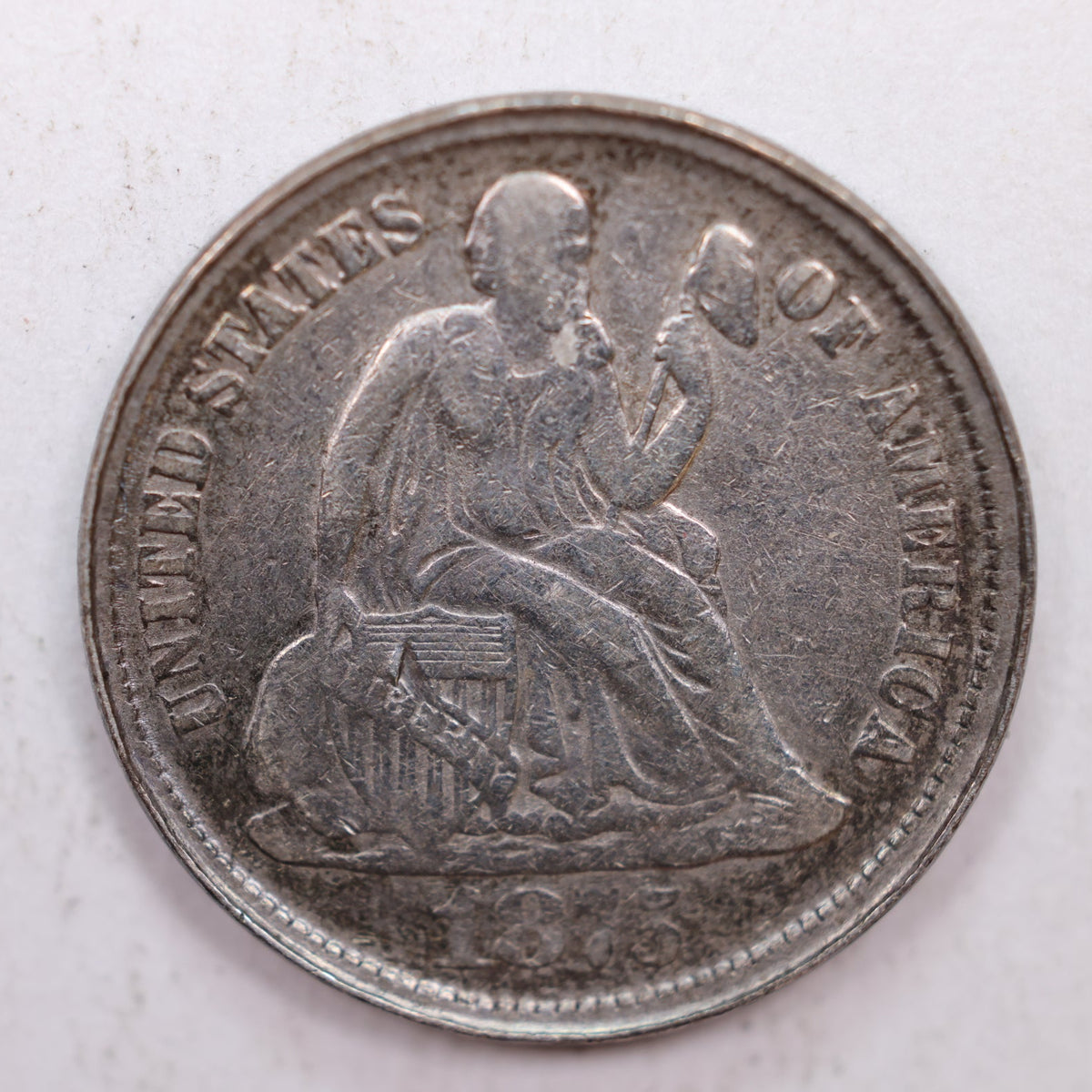 1875-CC Seated Liberty Silver Dime, Very Fine Details Coin, Store #DE015.