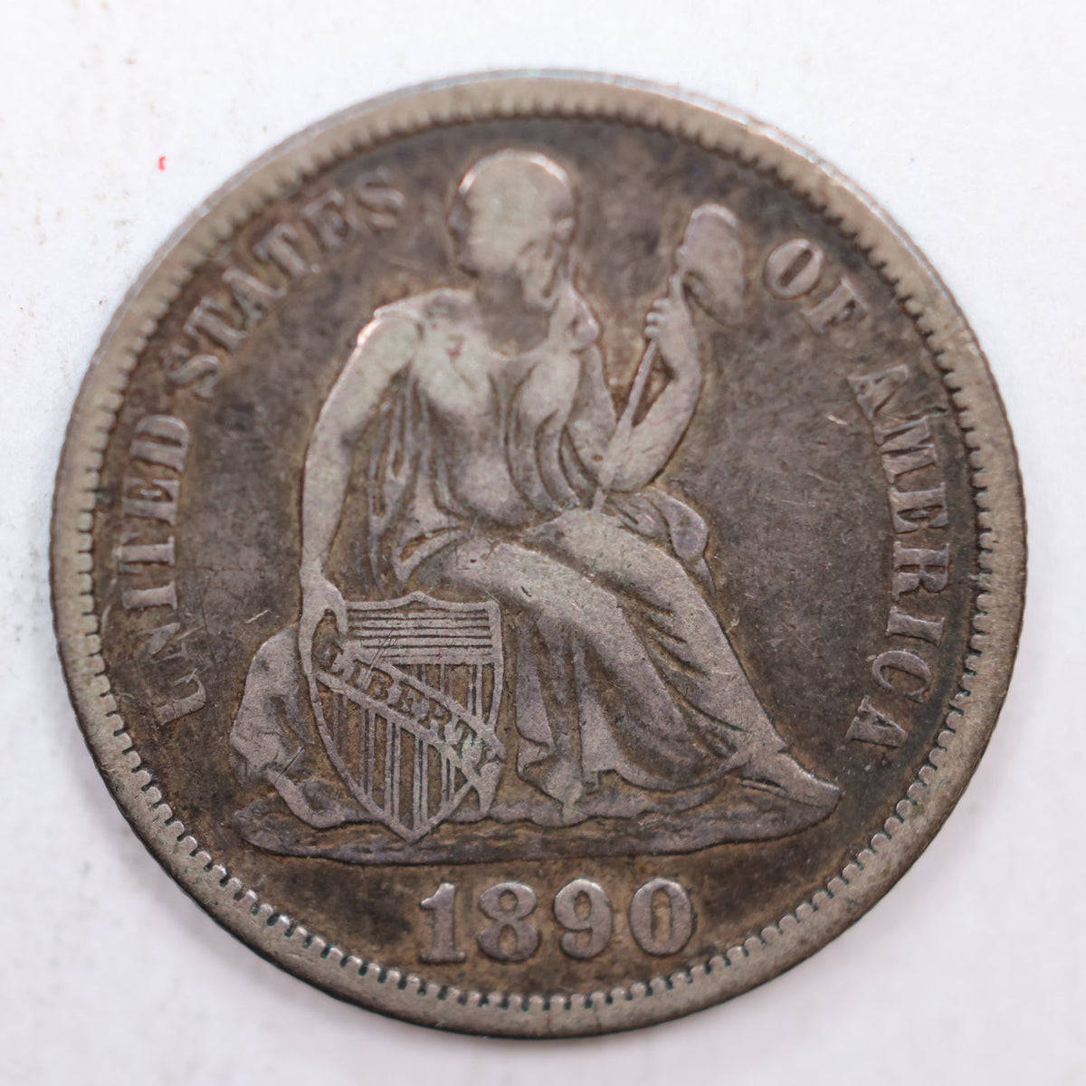1890-S Seated Liberty Silver Dime, Very Fine Circulated Coin, Store #DE022.