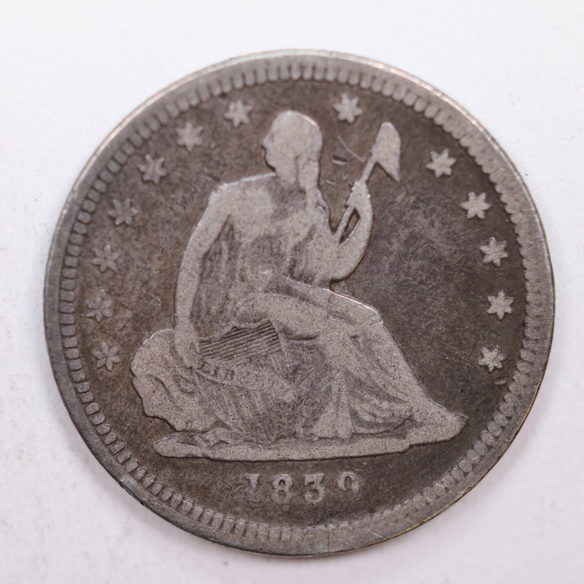 1839 Seated Liberty Quarter, 'No Drape', Fine Circulated Coin, Store #QR003.