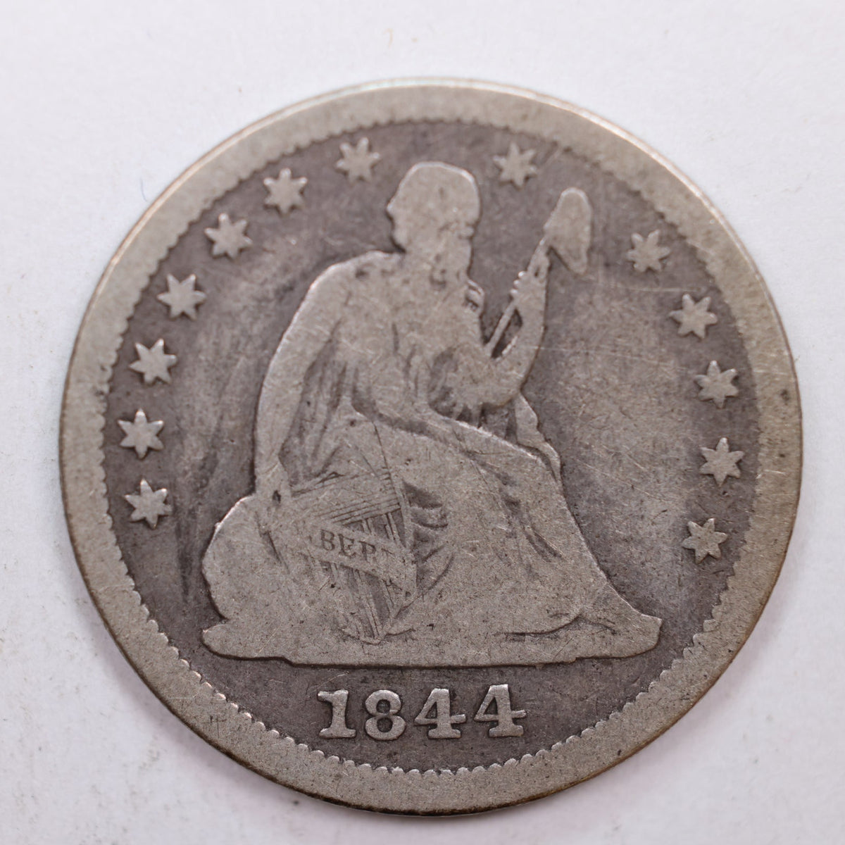 1844 Seated Liberty Quarter, Very Good Circulated Coin, Store #QR006.