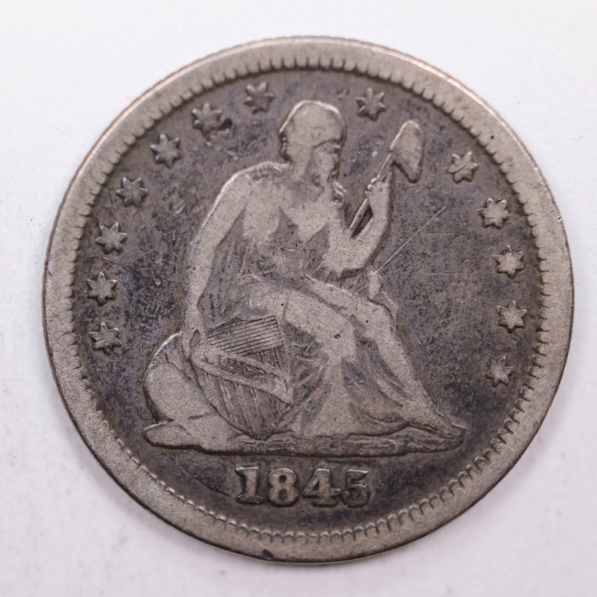 1845 Seated Liberty Quarter, Very Fine Circulated Coin, Store #QR011.