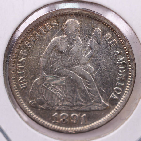 1891-O/S Seated Liberty Silver Dime., X.F.+., Store Sale #19172