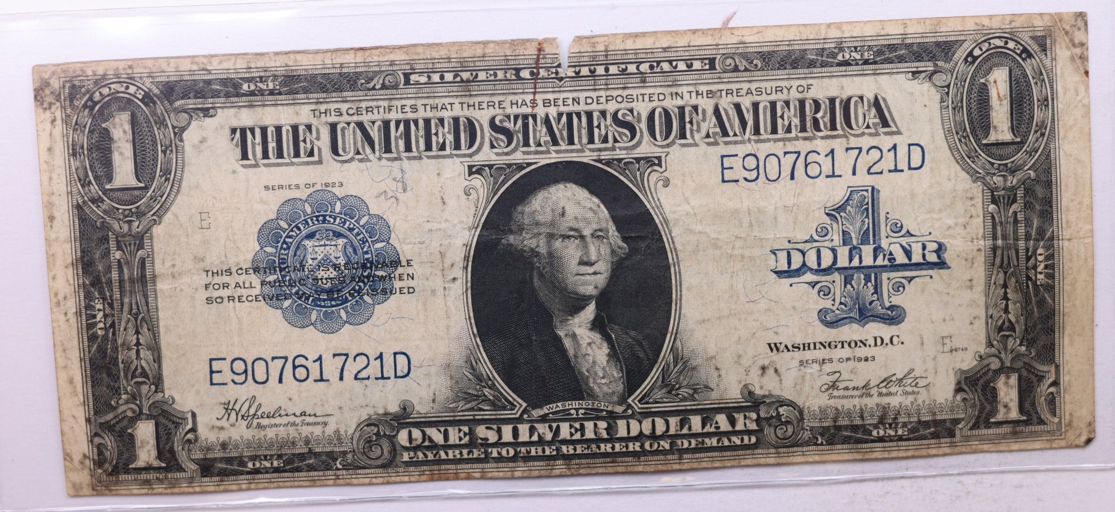 1923 $1 Silver Certificate., (Large)., "Horse Blanket"., Very Good., Store #LSC003