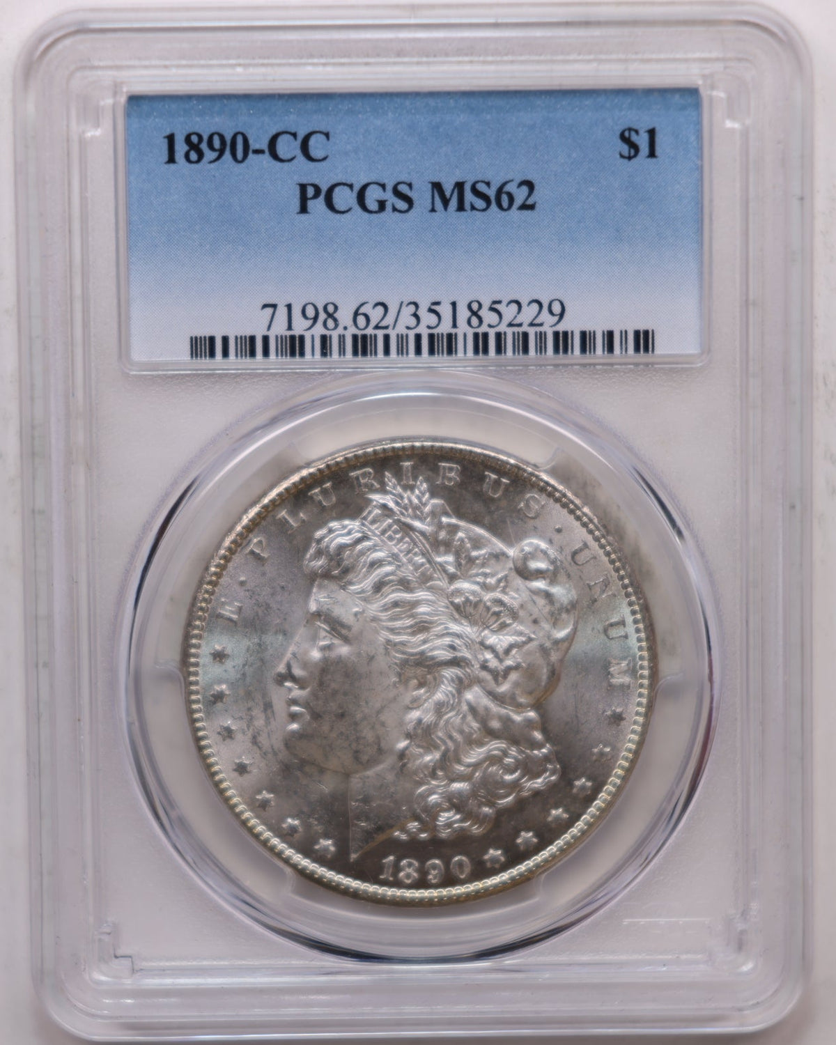 1890-CC Morgan Silver Dollar, Uncirculated Coin, PCGS MS-62, Store #DR062.
