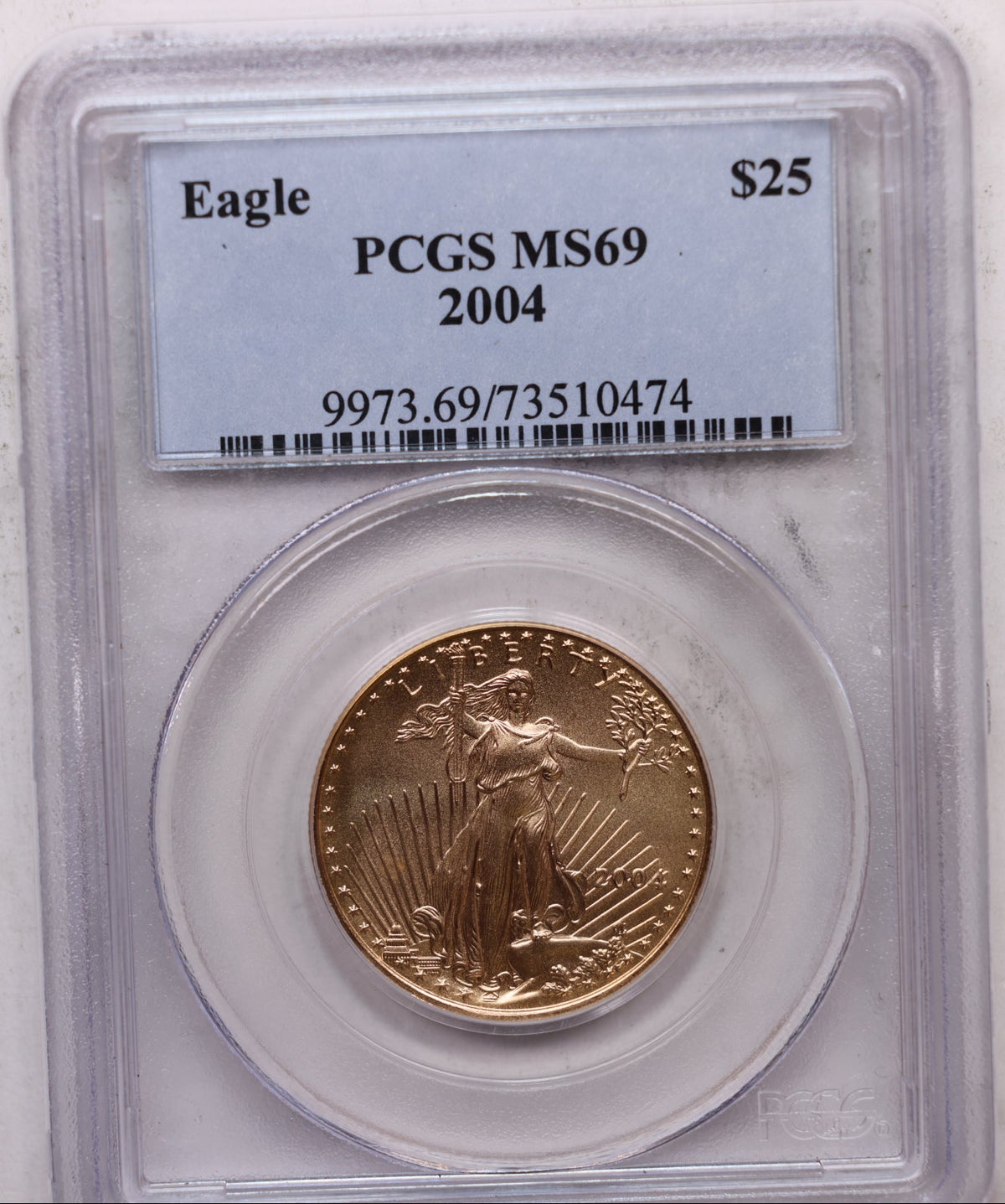 2004 $25 Gold American Eagle, 1/2 OZT Fine Gold, PCGS MS-69, Store #G016.