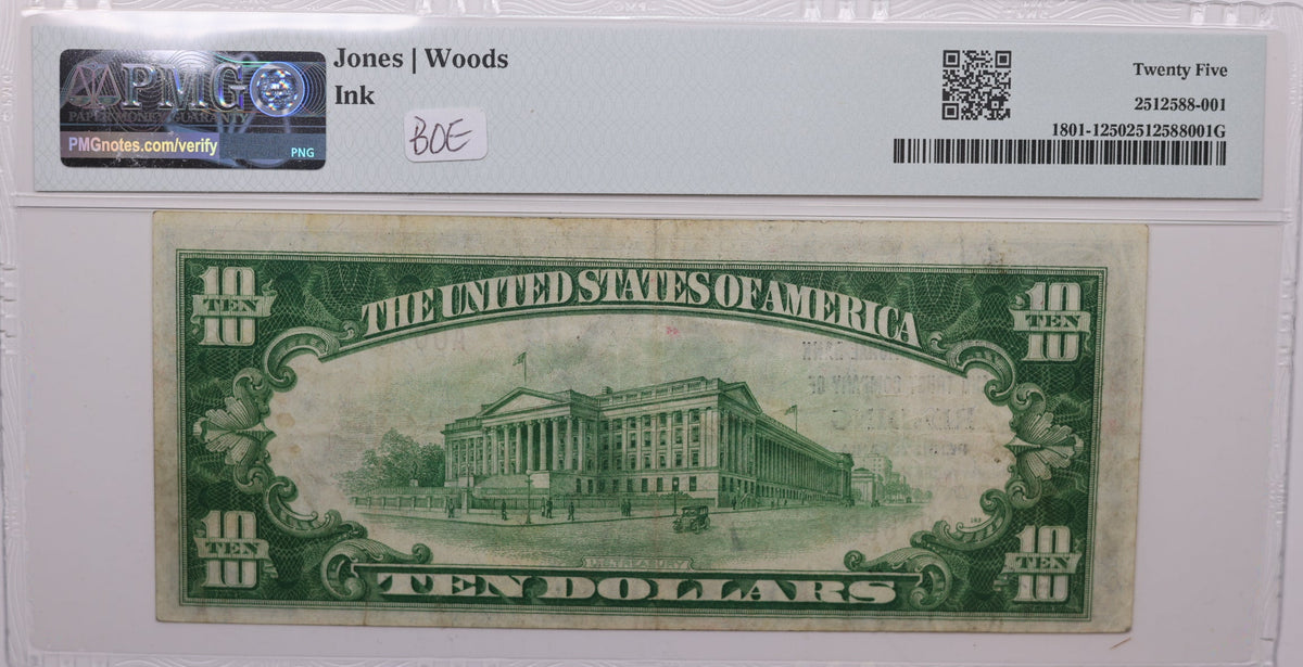 1929 $10, Reading, Pennsylvania, National Currency, CH# 696. PMG VF-25, Store#NBN056
