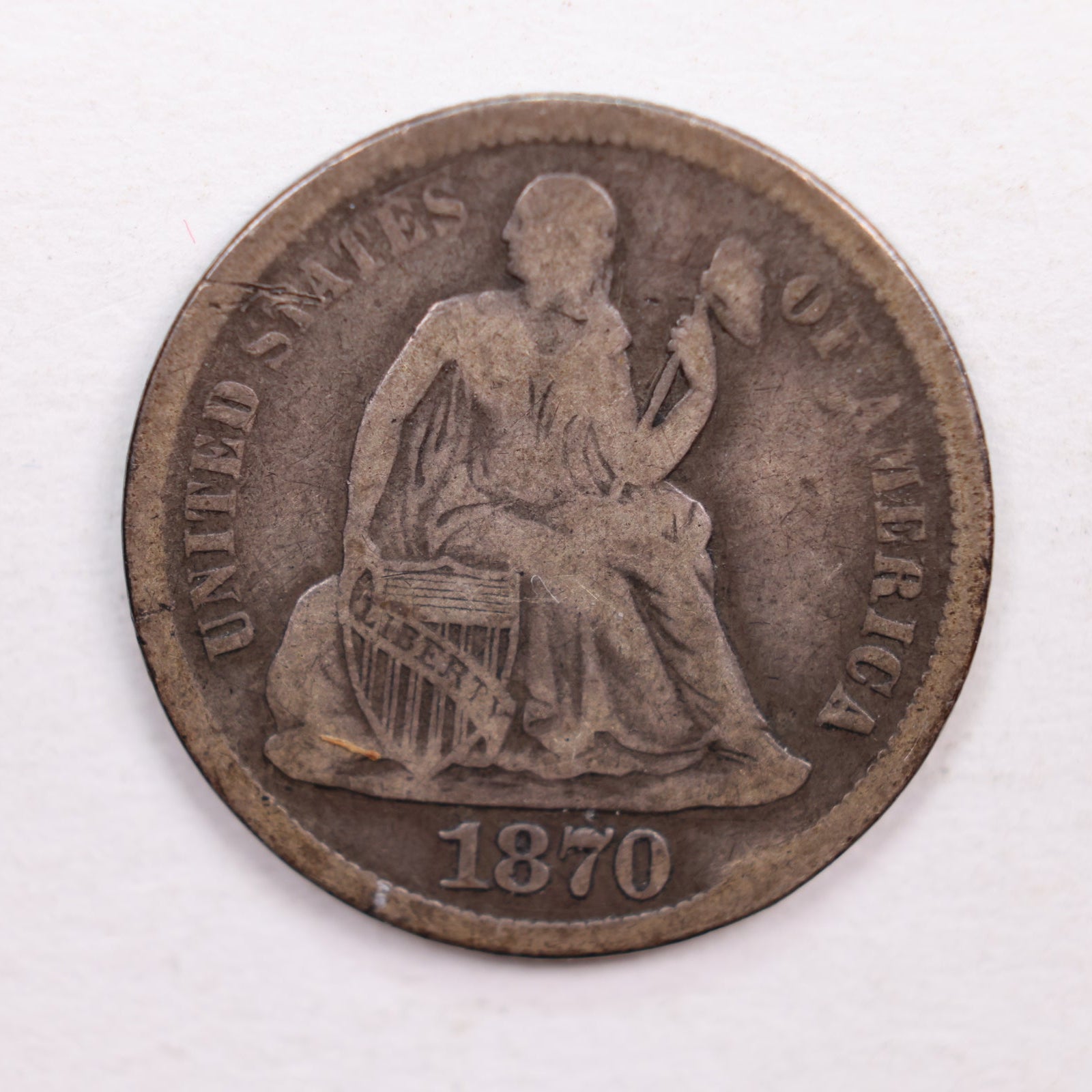 1870-S Seated Liberty Dime., Fine Circulated Coin., Store Sale #DE0351.