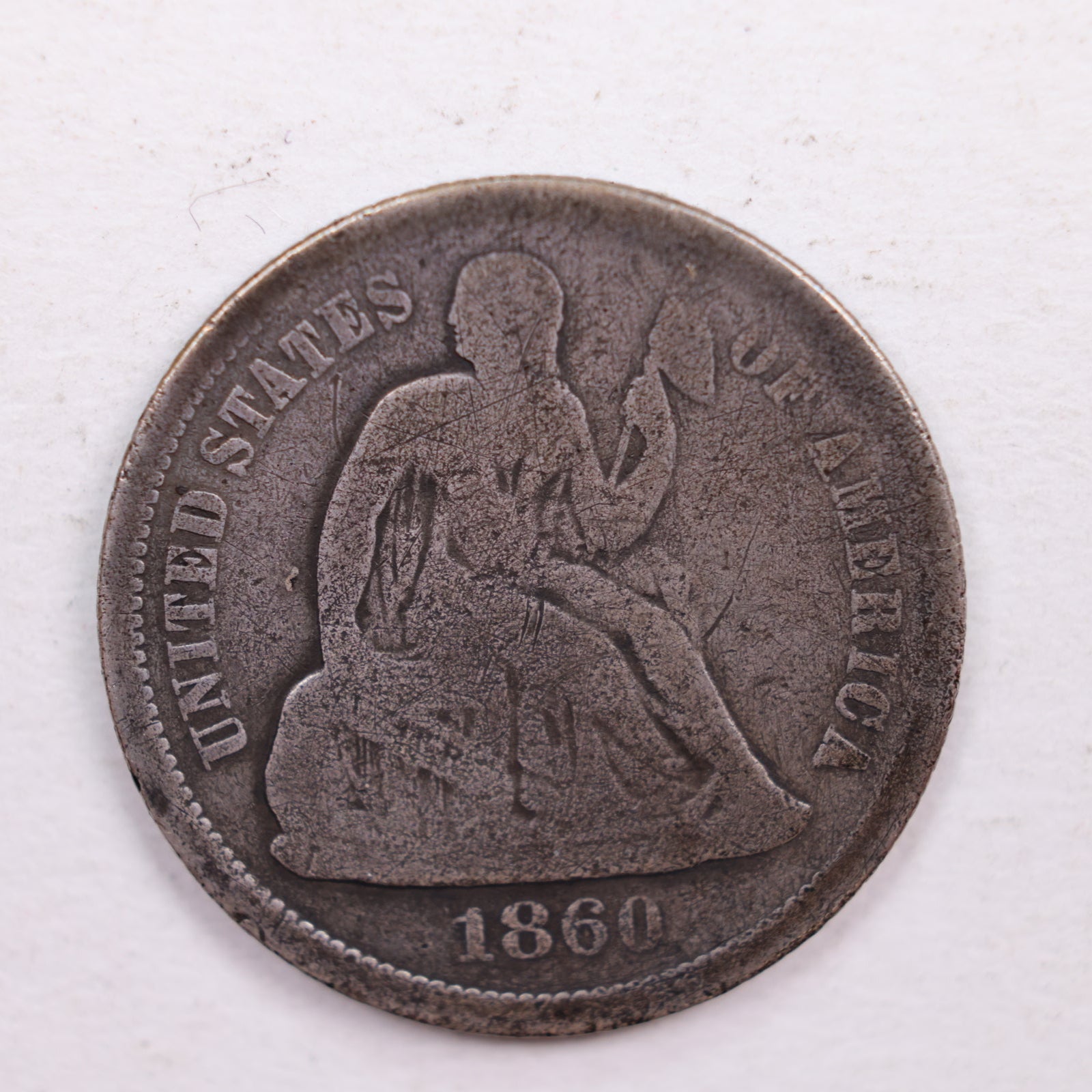 1860-O Seated Liberty Dime., Very Good Circulated Coin., Store Sale #DE0358.