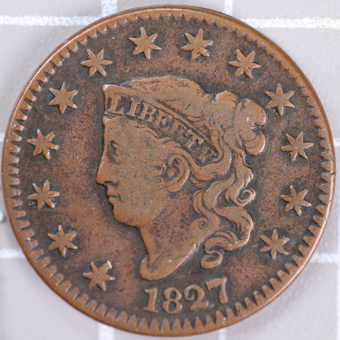 1827 Coronet Head Large Cent, Very Fine+ Circulated Coin, Store #14464