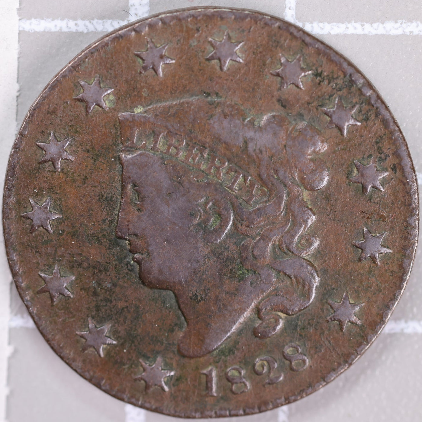 1828 Coronet Head Large Cent, Very Good+ Circulated Coin, Store #14469