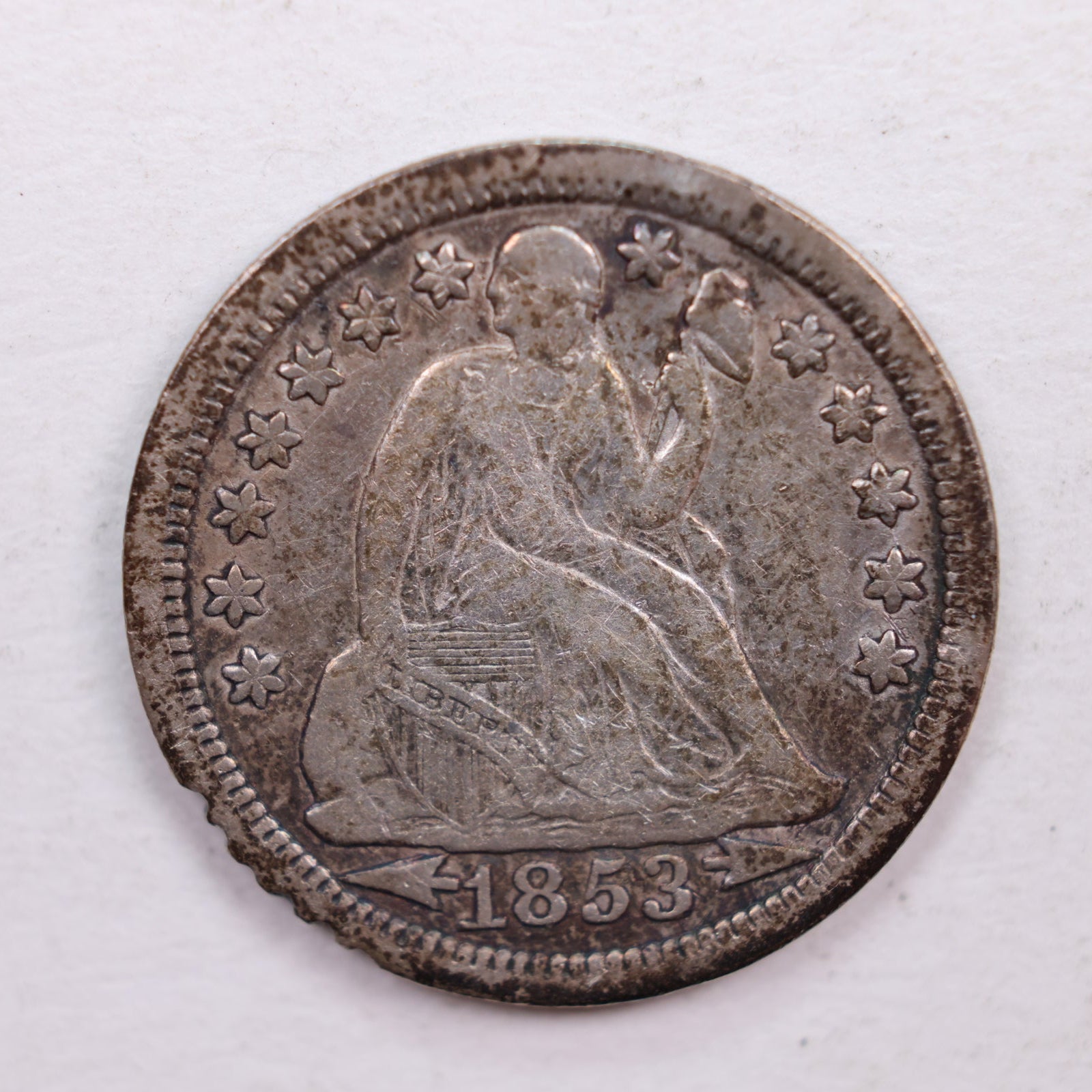 1853 Seated Liberty Dime., Extra Fine Circulated Coin., Store Sale #DE0383.