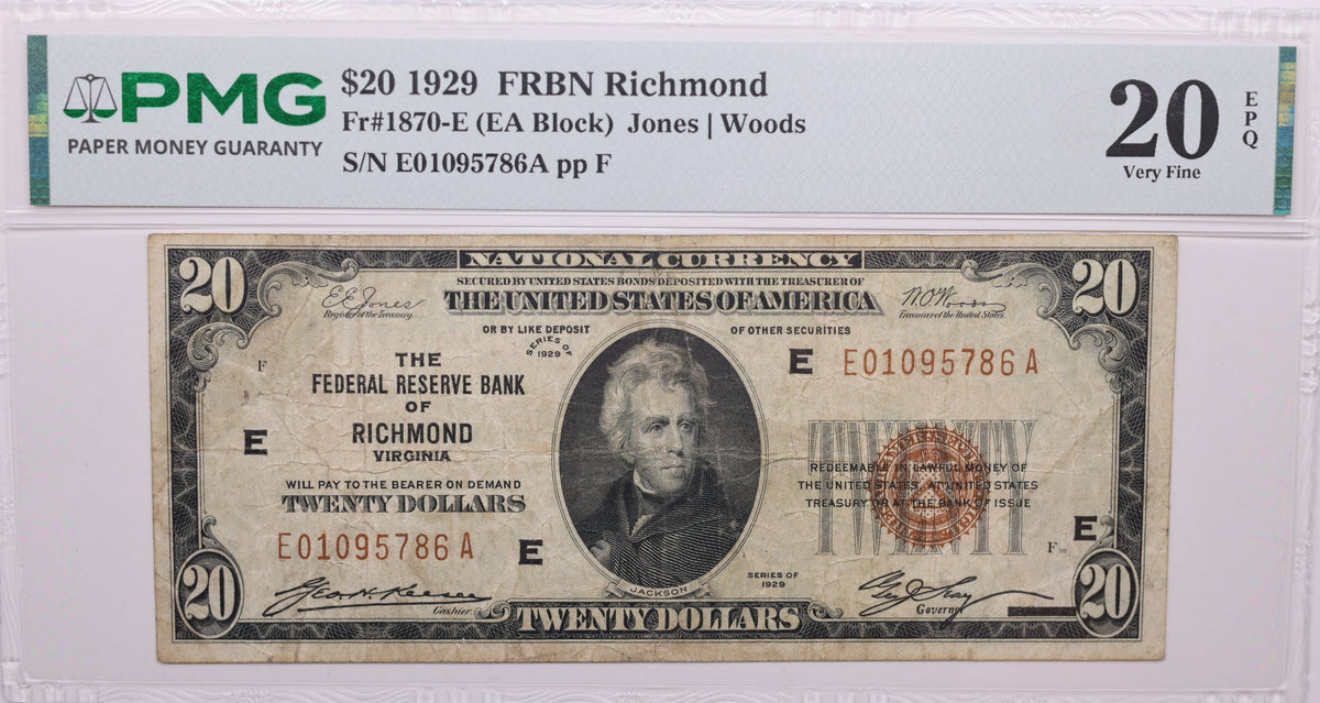 1929 $20, Richmond, Virginia, National Currency, PMG VF-20, Store#NBN067