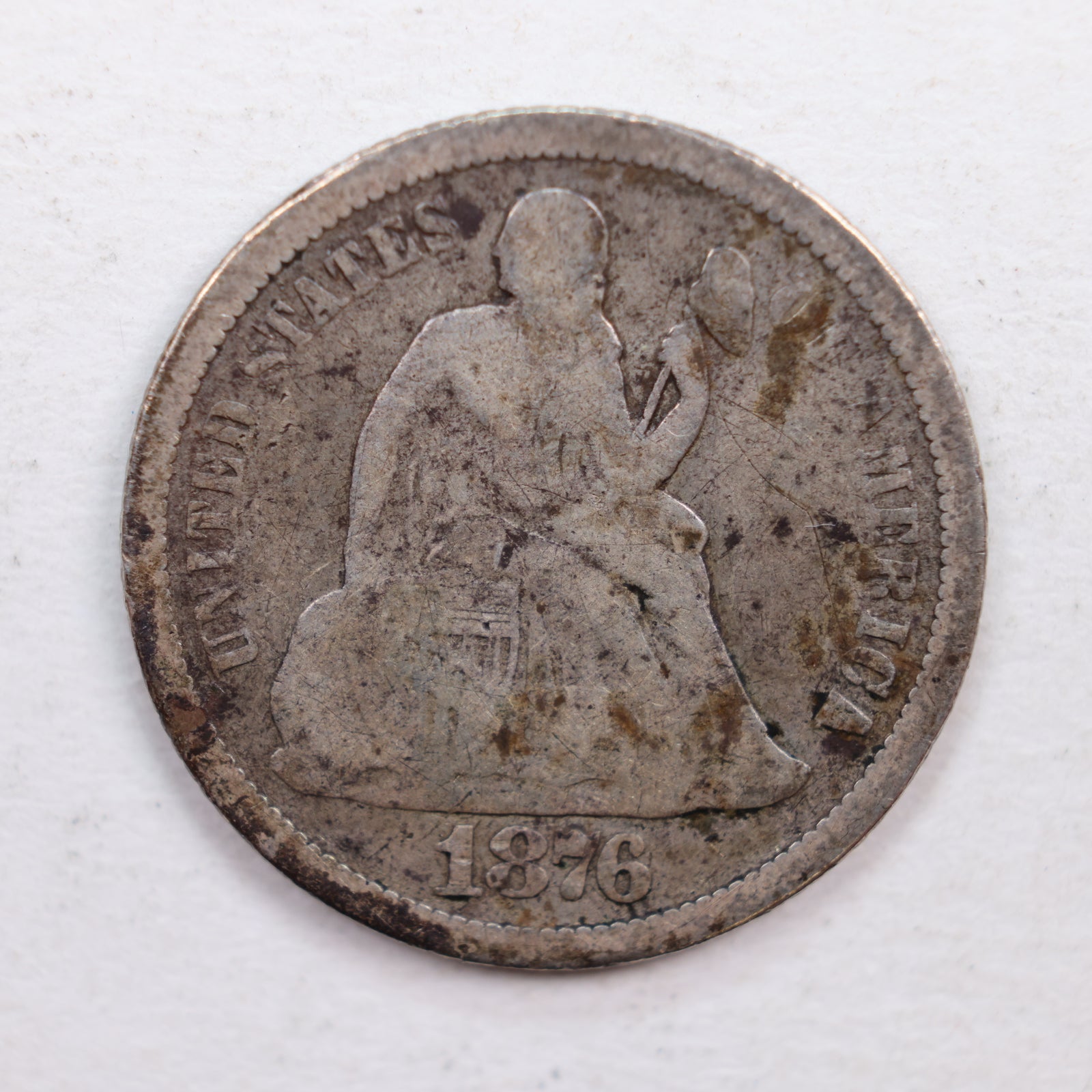 1876 Seated Liberty Dime., Fine Circulated Coin., Store Sale #DE0389.