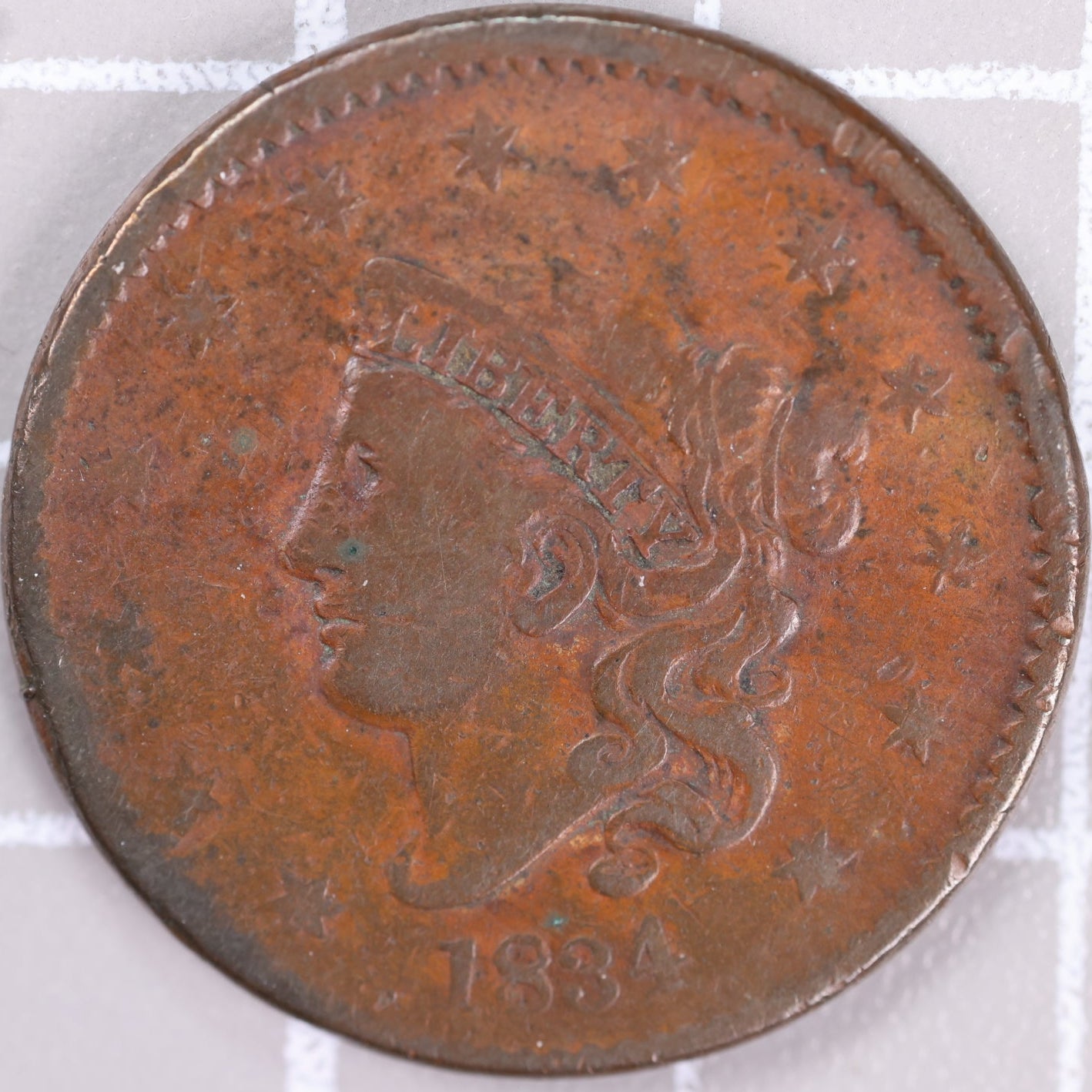 1834 Coronet Head Large Cent, Fine Circulated Coin, Store #14492