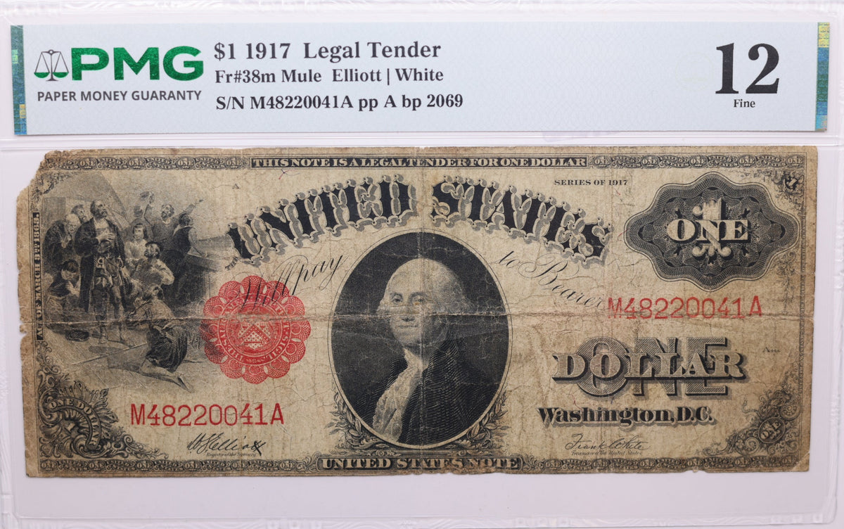 1917 $1, Legal Tender Note., Fr#38m, PMG F-12, Store #GLT010