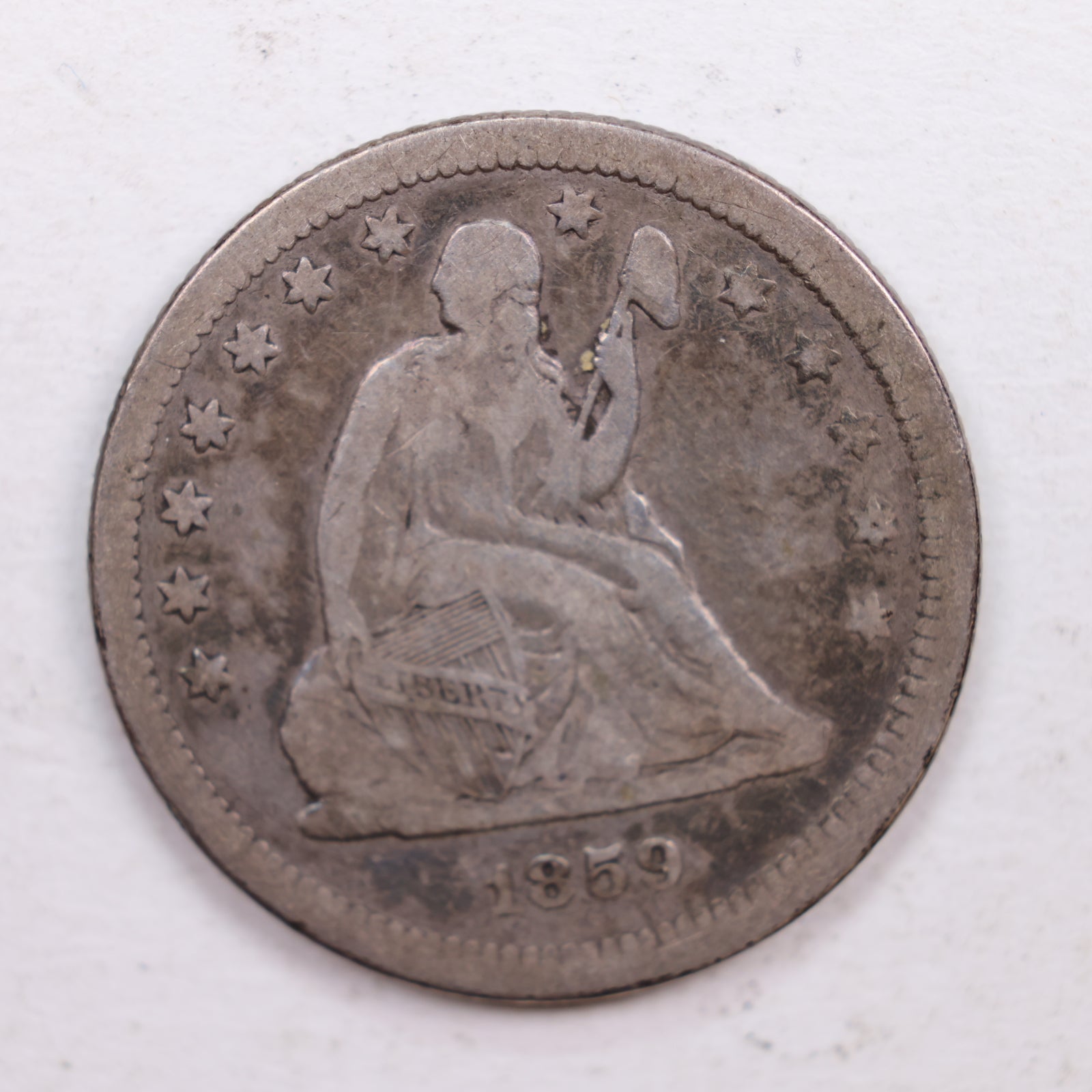 1859 Seated Liberty Quarter., Fine, Circulated Coin., Store #QR541.