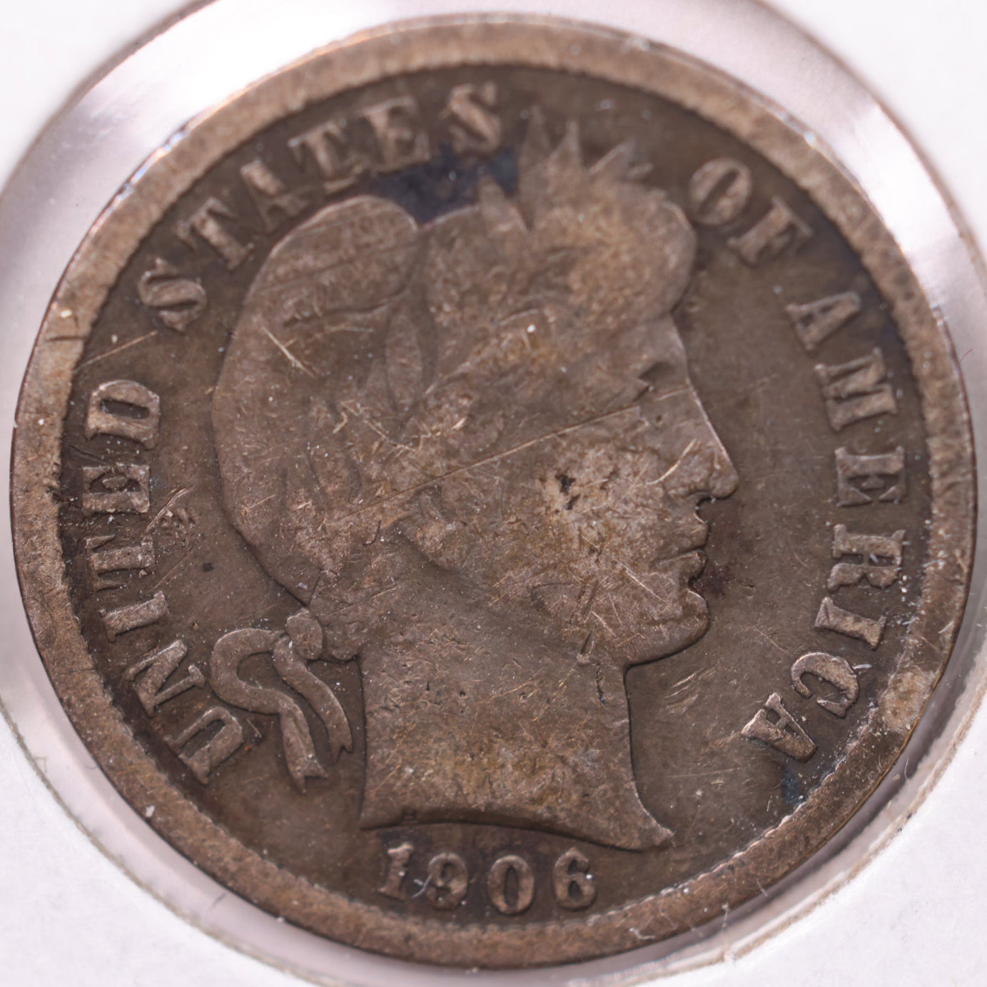 1906 Barber Silver Dime, Very Good Circulated Coin, Store #19482