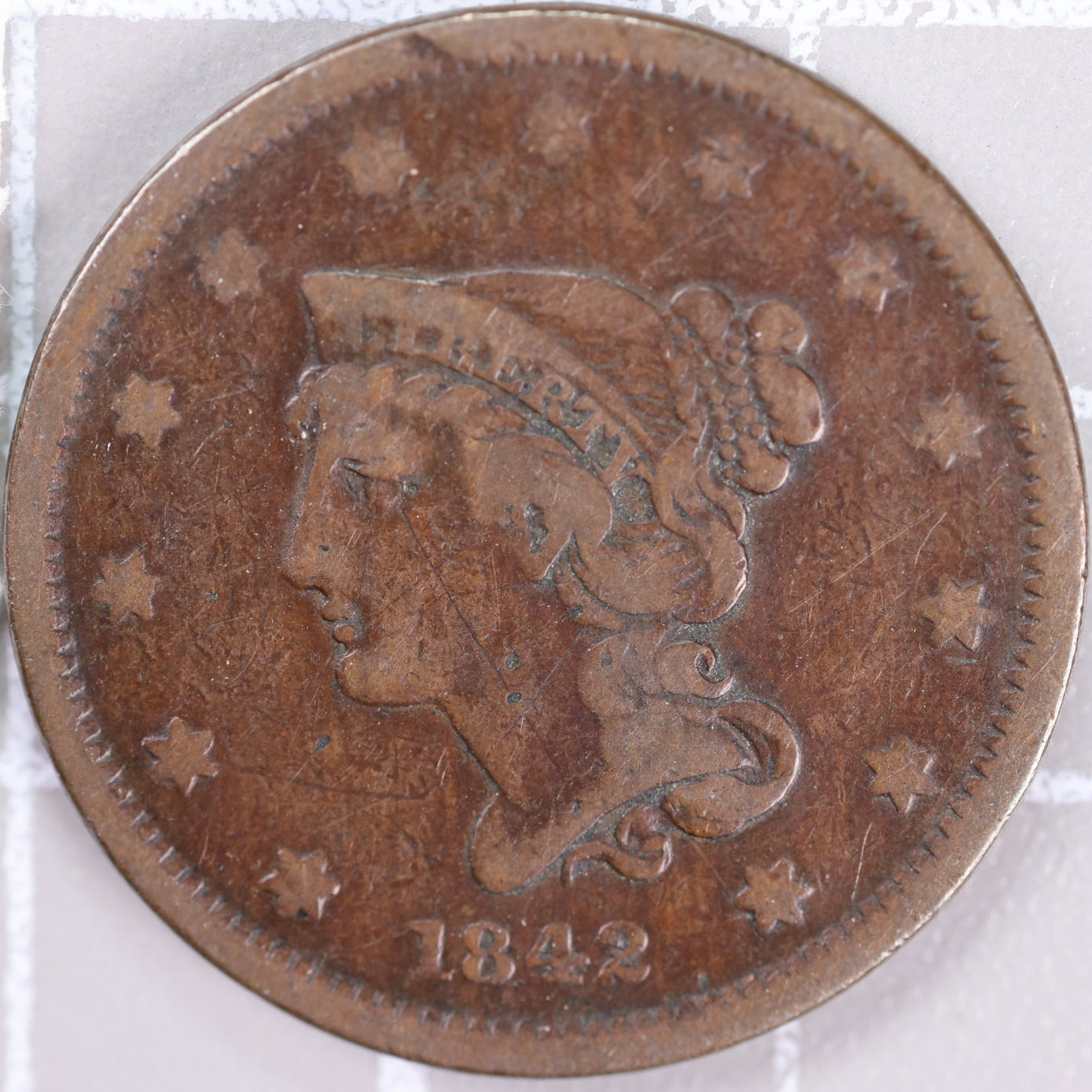 1842 Braided Hair Large Cent, Very Fine Circulated Coin, Store #14518