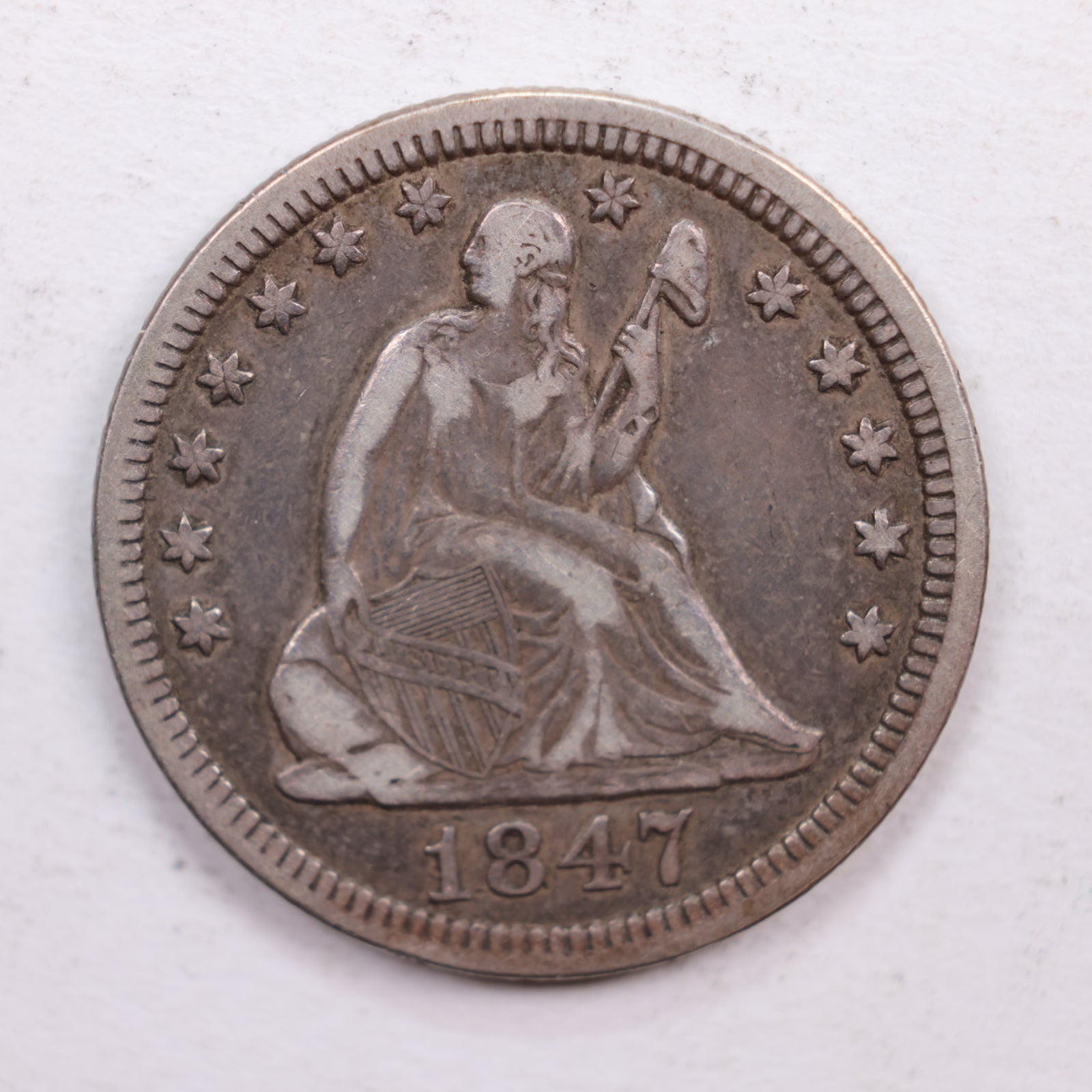 1847 Seated Liberty Quarter., Very Fine Circulated Coin., Store #QR548.
