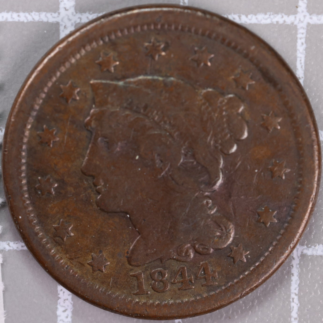 1844/81 Braided Hair Large Cent, Fine Circulated Coin, Store #14521