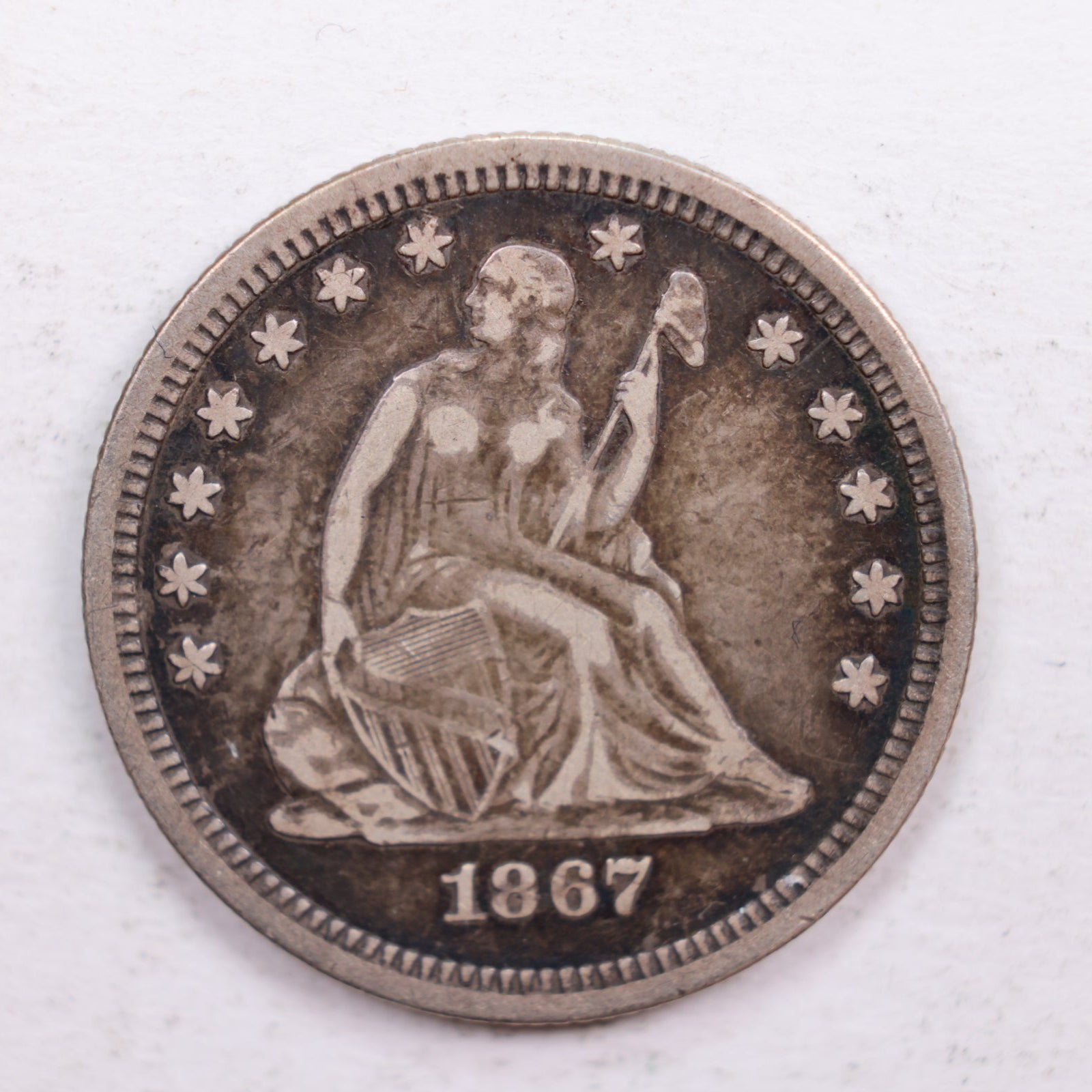 1867 Seated Liberty Quarter., Very Fine Circulated Collectible Coin., Store #QR572.