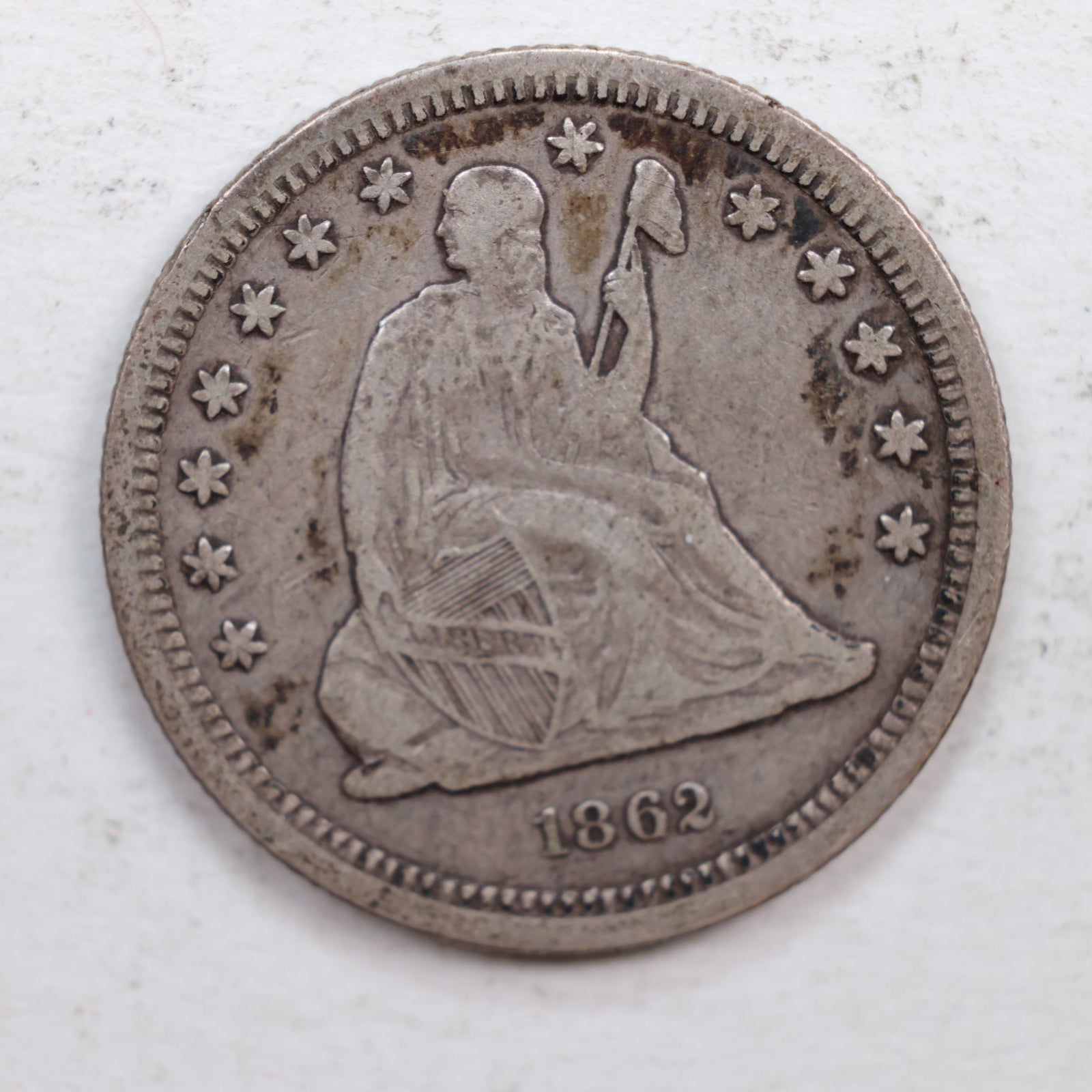 1862 Seated Liberty Quarter., Extra Fine Circulated Coin., Store #QR573.