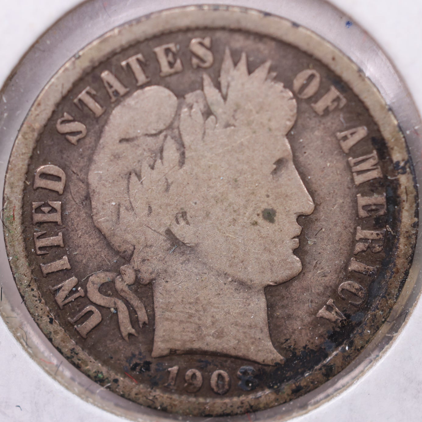 1908 Barber Dime, Very Good Circulated Coin, Store #19514