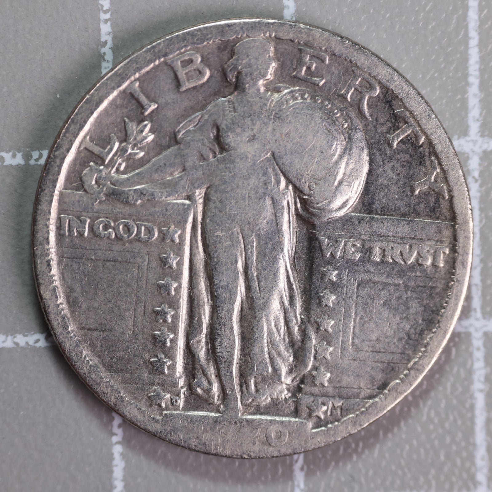 1920-D Standing Liberty Silver Quarter, Very Good +, Circulated Coin. Store #QR1565.