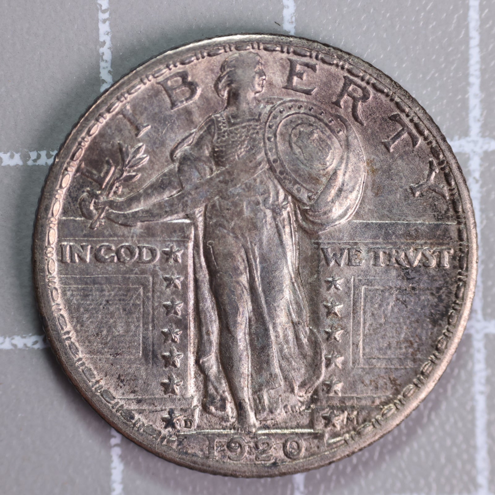 1920-D Standing Liberty Quarter, Silver, Mint State-Uncirculated Coin. Store #QR1561.