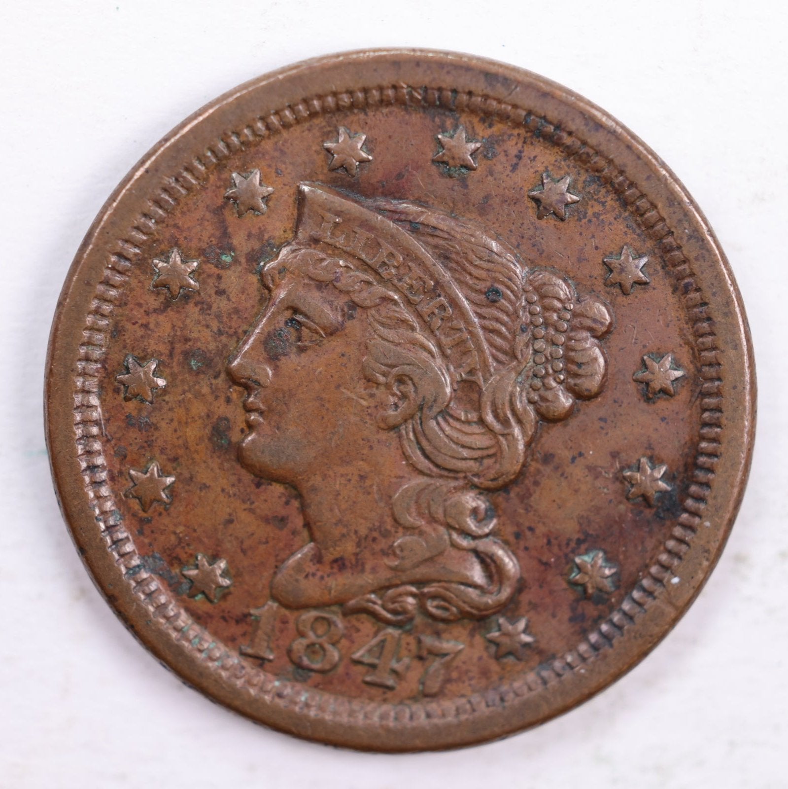 1847 Braided Hair Large Cent, Extra Fine Circulated Coin, Store #CT0150