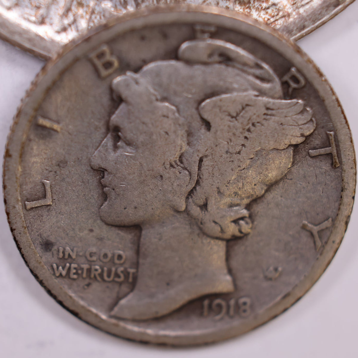 1918-D Mercury Dime, Very Good Circulated Coin, Store #DE1009